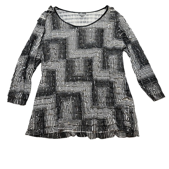 🖤🤍 JM Collection Black White Pleated Shimmer Stretch Pullover Top Women M 🖤🤍 - Picture 1 of 4